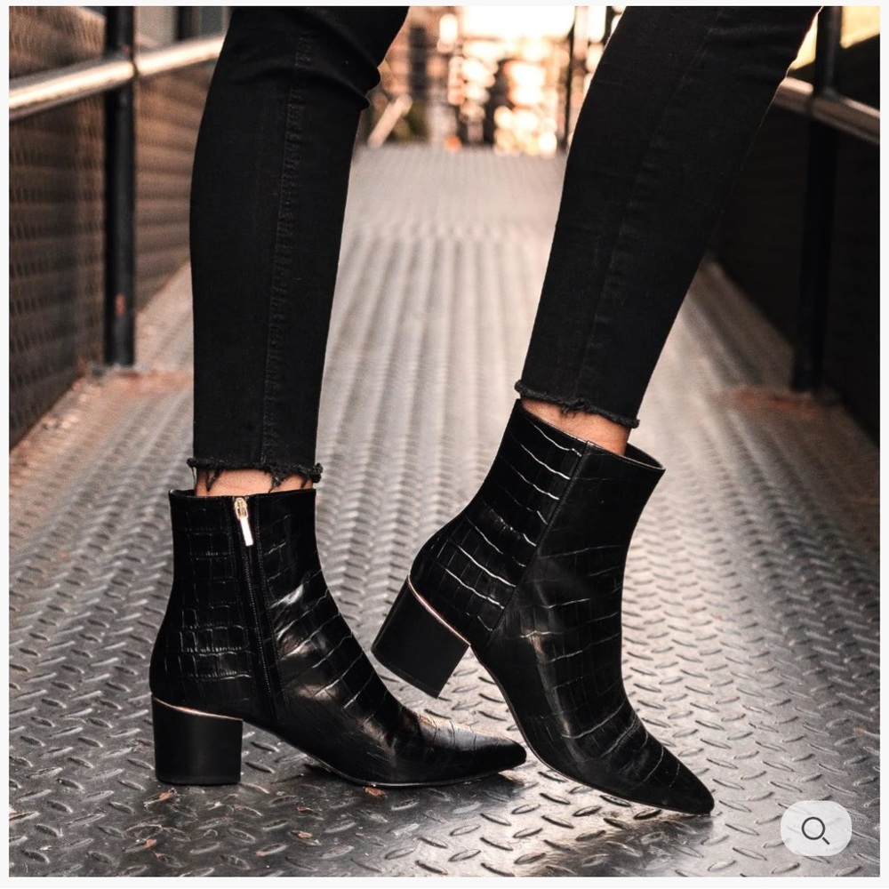 Thursday Boot Company Black Croc-Embossed Leather Ankle Boots